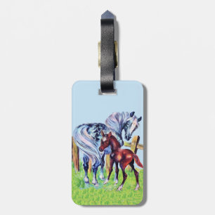 Cute Vintage Horses Mum Baby Luggage Tag