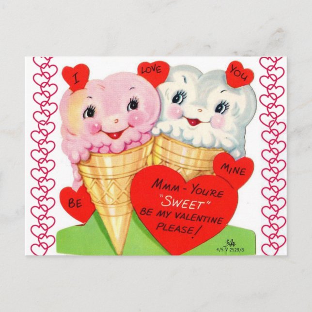 Cute Vintage Ice Cream Cones Valentine Postcard (Front)