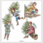 Cute Vintage Ice-Skating Angels w/Christmas Trees<br><div class="desc">Whimsical collection of vintage ice-skating winged angels dressed for winter,  each carrying his own pine Christmas tree.</div>