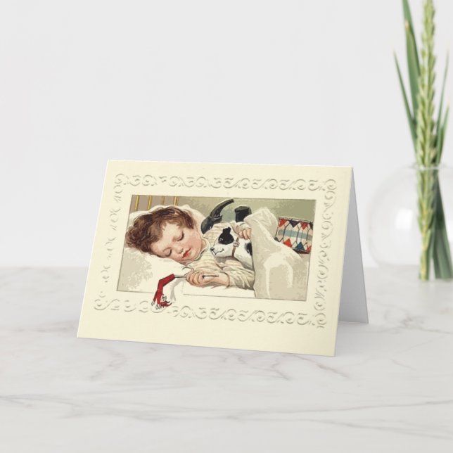 Cute Vintage Image of Girl Sleeping Holiday Cards (Front)