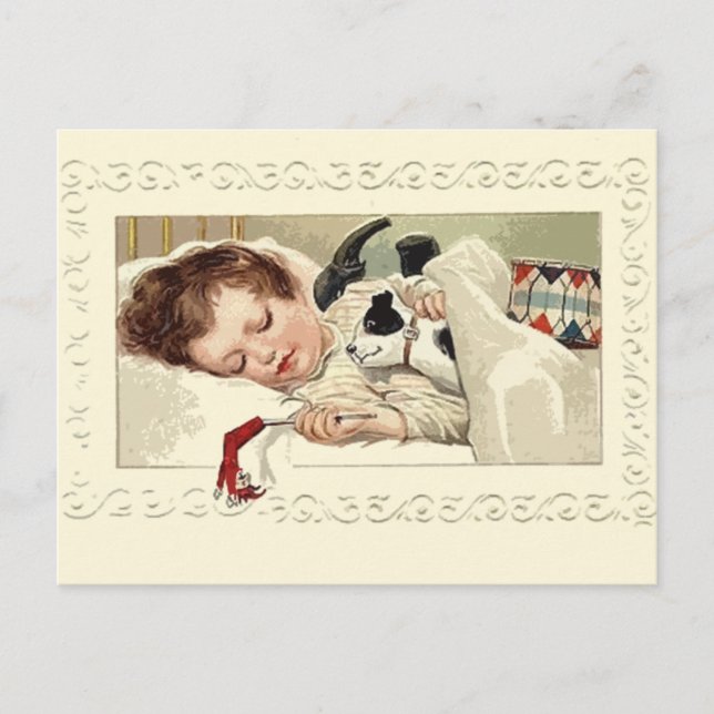 Cute Vintage Image of Girl Sleeping Holiday Cards (Front)