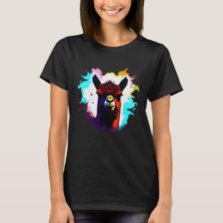 Cute Vintage Ink Splash Alpaca Retro Alpaca Farmer T-Shirt