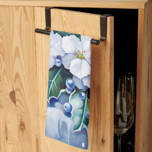 Cute Vintage Inspired Blue Christmas Florals Tea Towel