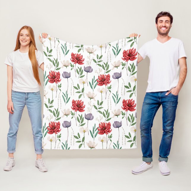 Cute Vintage Inspired Floral Pattern Fleece Blanket (In Situ)