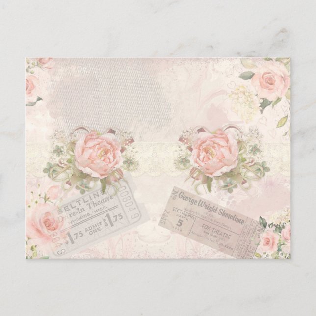 Cute Vintage-inspired Roses and Tickets  Postcard (Front)