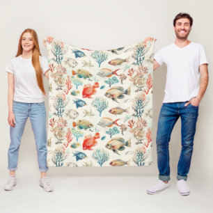 Cute Vintage Inspired Sea Life Pattern Fleece Blanket
