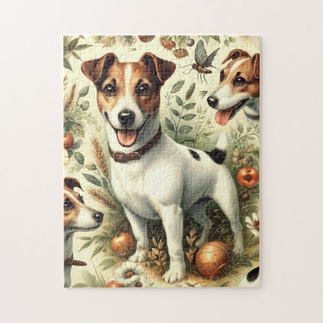 Cute Vintage Jack Russell Terrier Jigsaw Puzzle (Vertical)