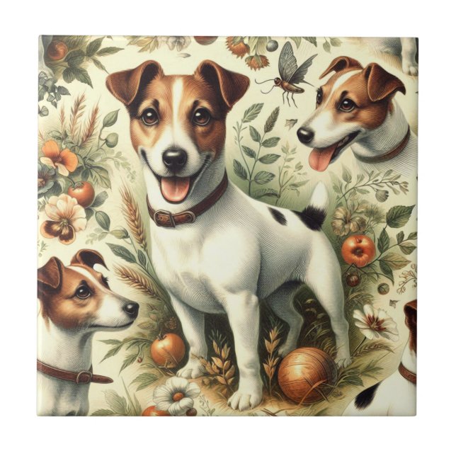 Cute Vintage Jack Russell Terrier Tile (Front)