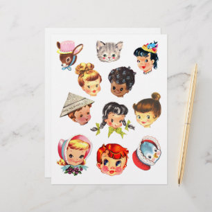 Cute Vintage Kids Heads Clipart Sheet