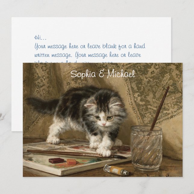 Cute Vintage Kitten Art, Names & Message (Front/Back)