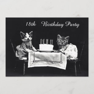 Cute Vintage Kittens 18th Birthday Party Invitation