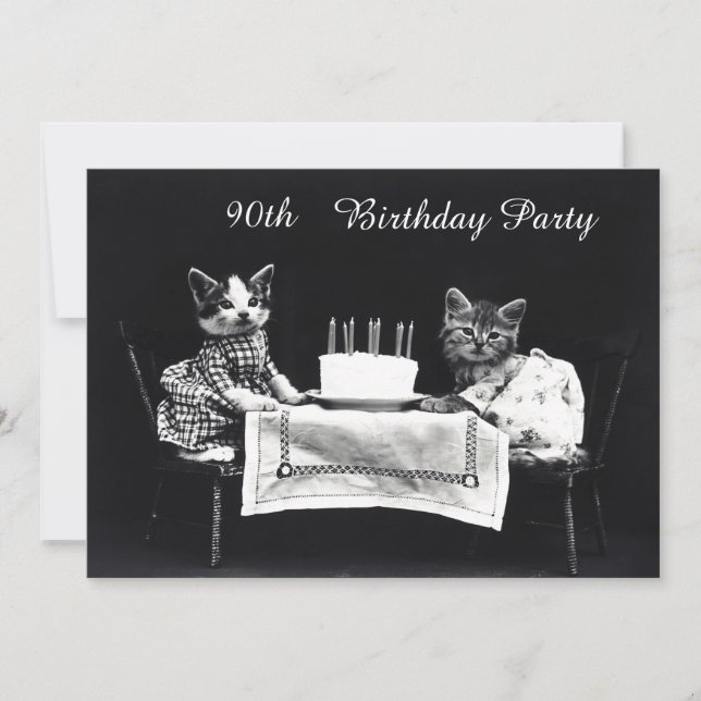 Cute Vintage Kittens 90th Birthday Party Invitation (Front)