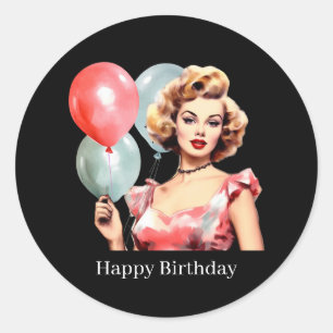Cute vintage lady Birthday customizable  Classic Round Sticker