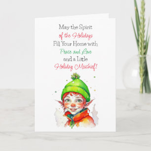 Cute Vintage Little Elf Christmas Blessings Card
