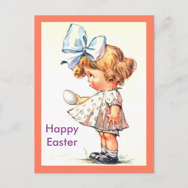 Cute Vintage Little Girl on Happy Easter Postcard (Front)