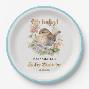 Cute Vintage Little Sparrow Spring Baby Shower Pap Paper Plate