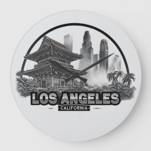 Cute Vintage Los Angeles City California USA Large Clock