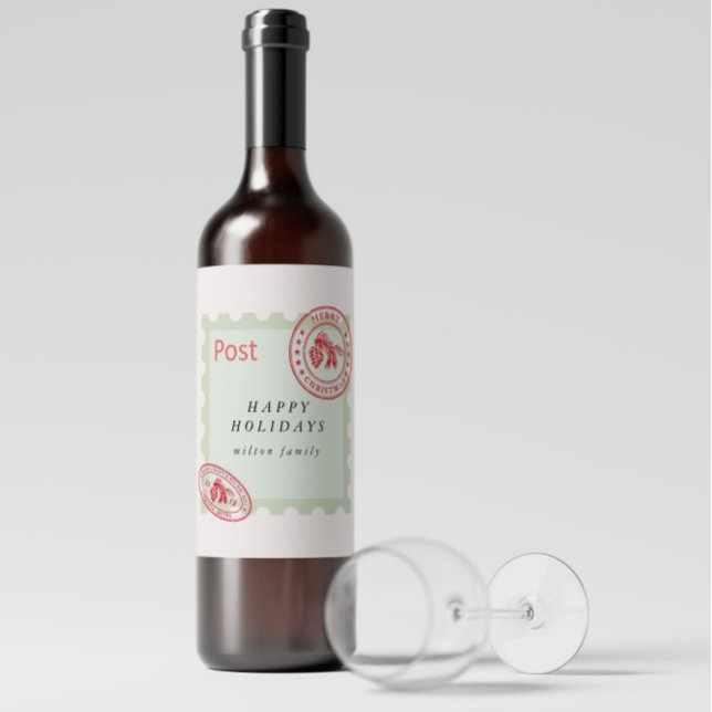 Cute Vintage Mail Holiday Wine Label (Creator Uploaded)
