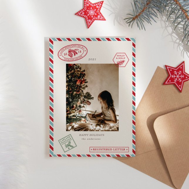 Cute Vintage Mail Three Photo Holiday Card (Creator Uploaded)