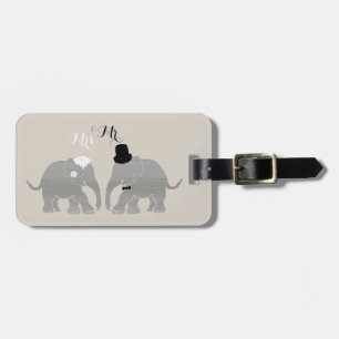 Cute Vintage Mr. & Mrs. Bride and Groom Elephants Luggage Tag