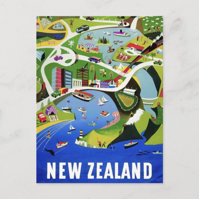 Cute Vintage New Zealand Travel Postcard (Front)