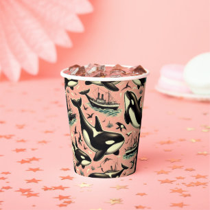 Cute Vintage Orca Pattern Paper Cups