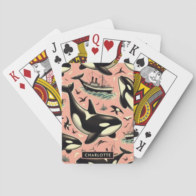 Cute Vintage Orca Pattern Playing Cards (Back)