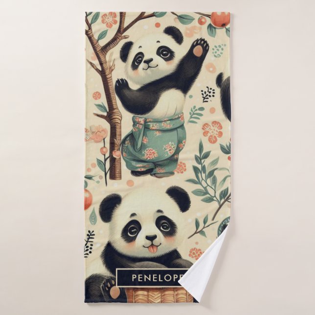 Cute Vintage Panda Seamless Painting Bath Towel (Bath Towel)