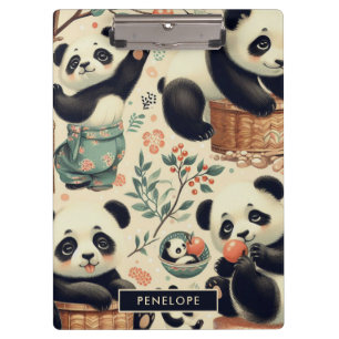 Cute Vintage Panda Seamless Painting Clipboard