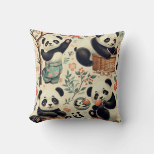 Cute Vintage Panda Seamless Painting Cushion