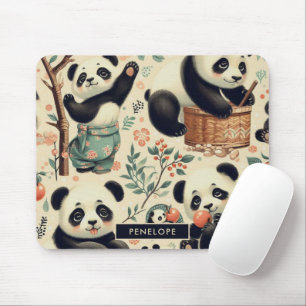 Cute Vintage Panda Seamless Painting Mouse Pad