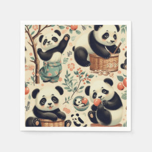 Cute Vintage Panda Seamless Painting Napkin