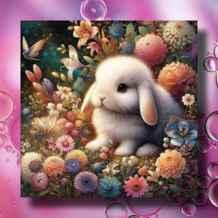 Cute Vintage Pastel Baby Bunny Flowers Easter Holiday Card