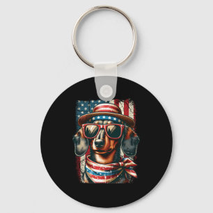 Cute Vintage Patriotic Dachshund Dog Retro 4th Of  Key Ring
