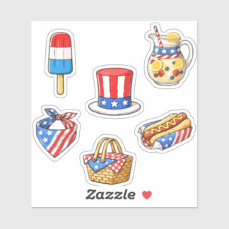 Cute Vintage Patriotic Doodle Sticker Sheet