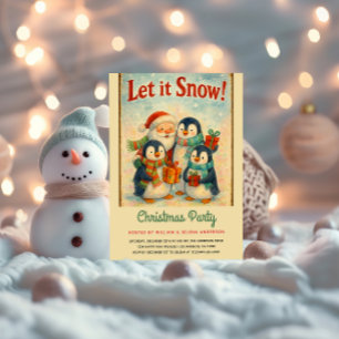Cute Vintage Penguin Christmas Party  Invitation