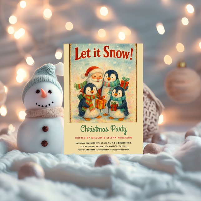 Cute Vintage Penguin Christmas Party  Invitation (Creator Uploaded)