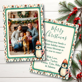 Cute Vintage Penguin Family Photo Holiday Card