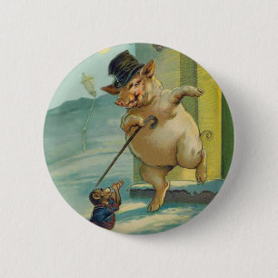 Cute Vintage Pig and Monkey - Funny Animals 6 Cm Round Badge