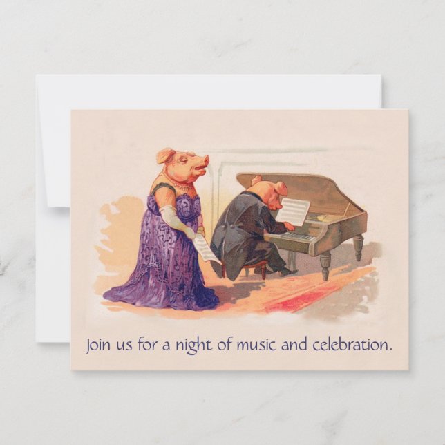 Cute Vintage Pigs in Concert - Birthday Invitation (Front)