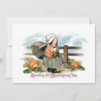 Cute Vintage Pilgrim Girl with Pumpkins