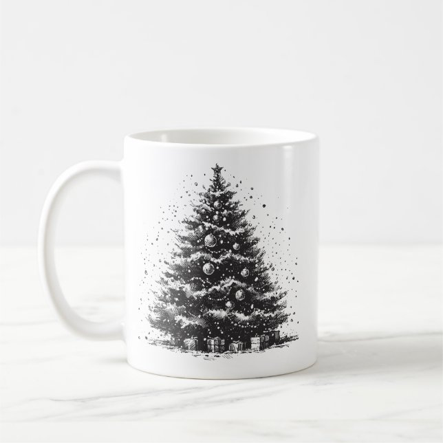 Cute Vintage Pine Christmas Tree Coffee Mug (Left)