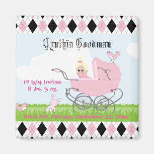 Cute Vintage Pink Baby Girl Carriage Magnet