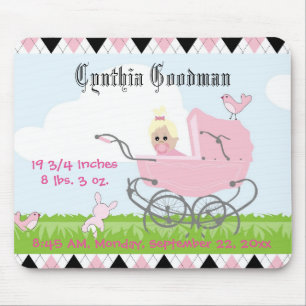 Cute Vintage Pink Baby Girl Carriage Mouse Pad