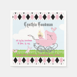 Cute Vintage Pink Baby Girl Carriage Napkin