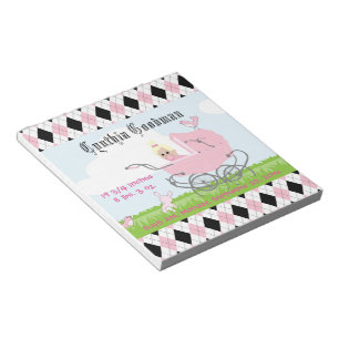Cute Vintage Pink Baby Girl Carriage Notepad