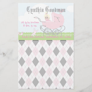 Cute Vintage Pink Baby Girl Carriage Stationery