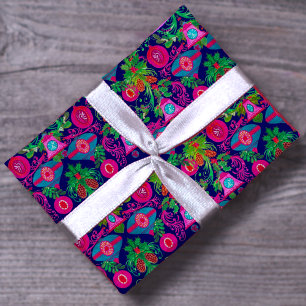 Cute vintage pink blue Christmas ornaments  Wrapping Paper