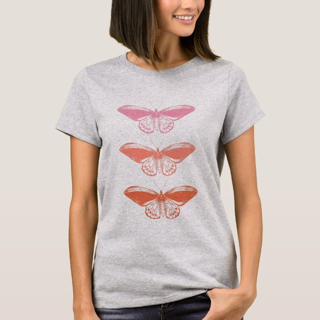 Cute Vintage Pink Butterfly Illustration T-Shirt (Front)