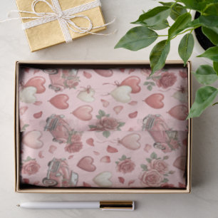 Cute Vintage Pink Car & Heart Balloons Pattern Tissue Paper
